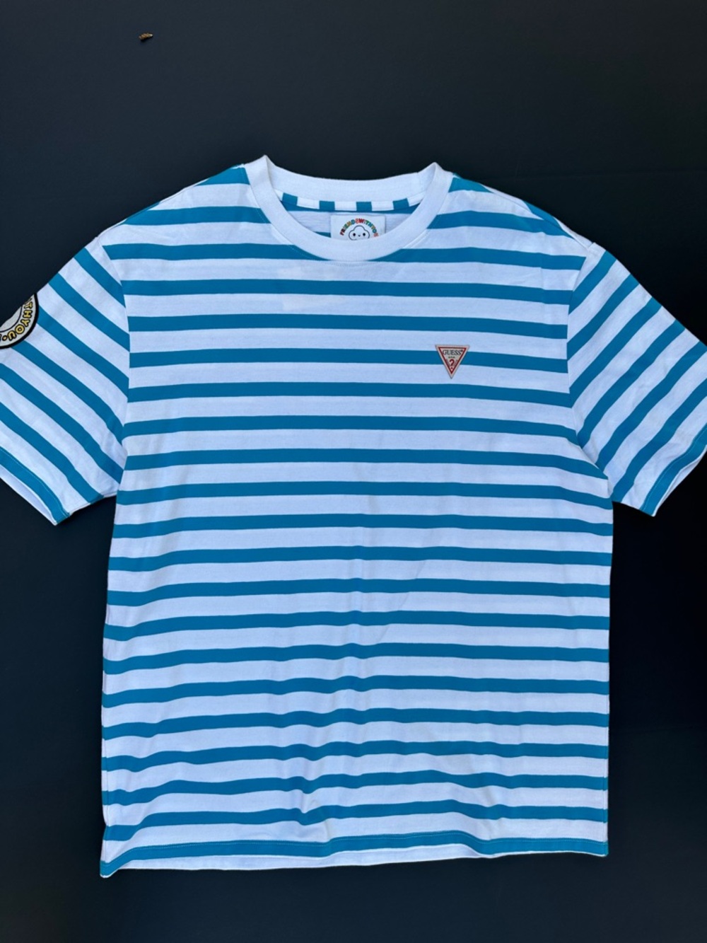 New Guess Blue & White Striped Short Sleeve Tee